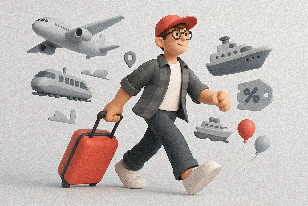 A confident traveler in a clay-style illustration symbolizing exploration and creativity — capturing the spirit of Travel Brochure Fonts and design that inspires wanderlust.