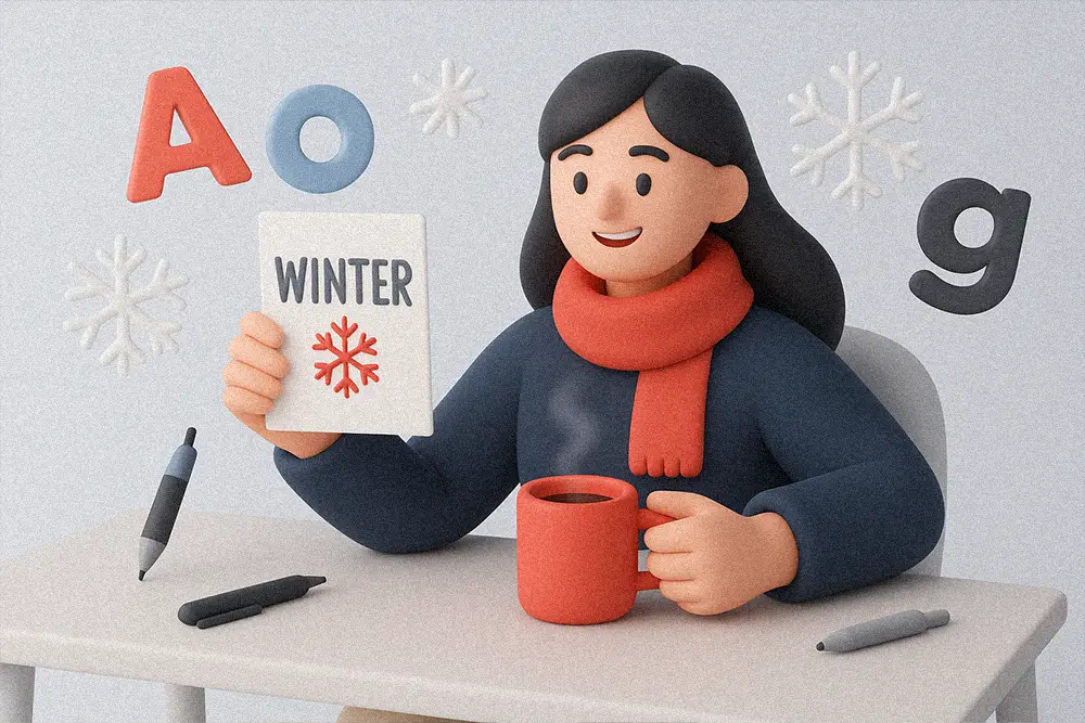 Modern clay-style illustration symbolizing creativity and joy in winter design — inspired by Winter Greeting Card Fonts that bring festive warmth to every message.