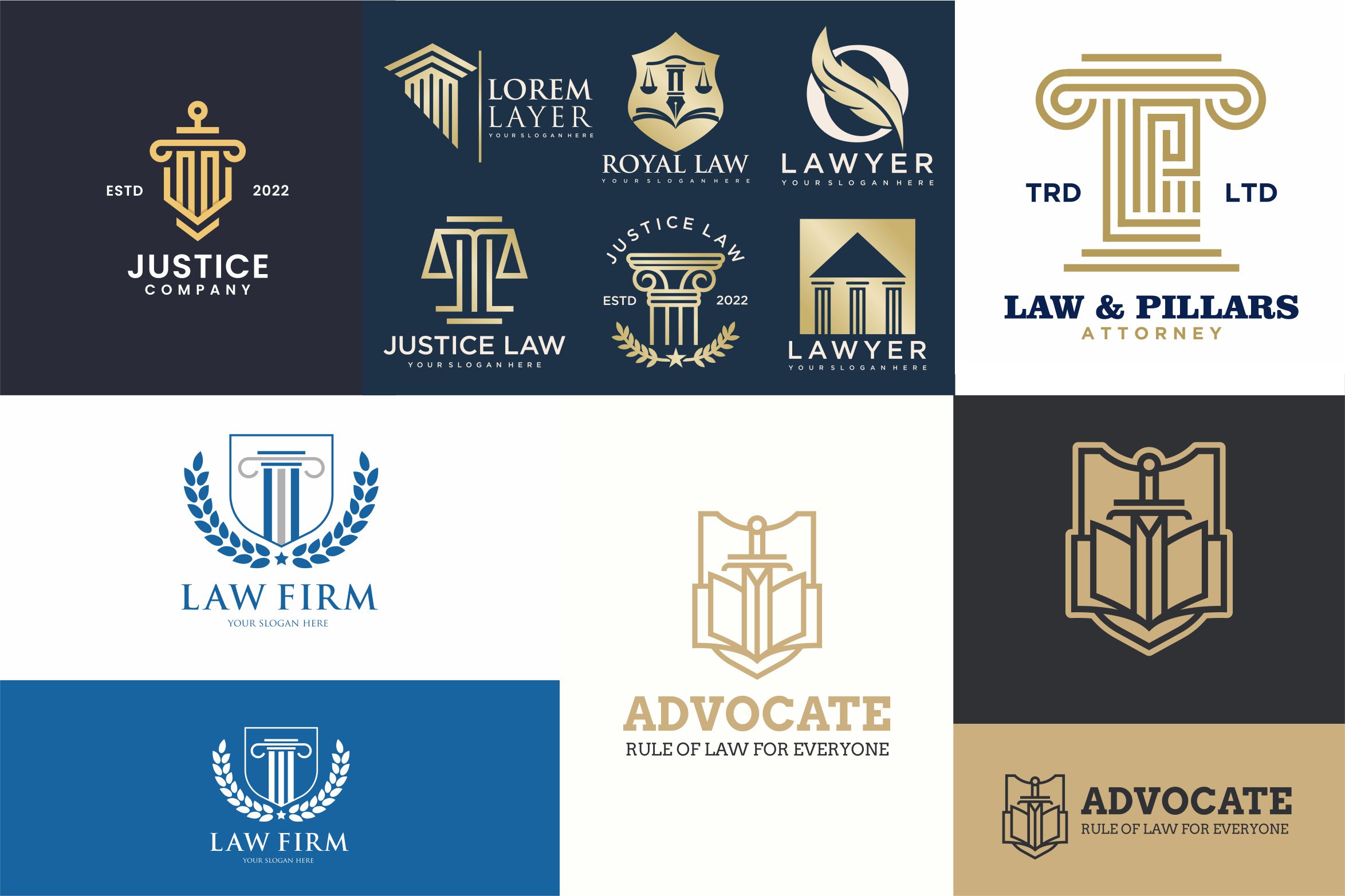 Elegant collection of law firm logos featuring refined typography and balanced layouts that represent the strength and sophistication of Law Firm Fonts.